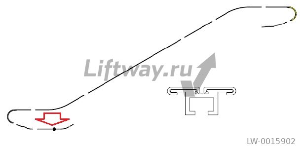 Направляющая поручня Xizi Otis XO-508 изогнутая возвратного хода (нижняя площадка) L=1285 мм