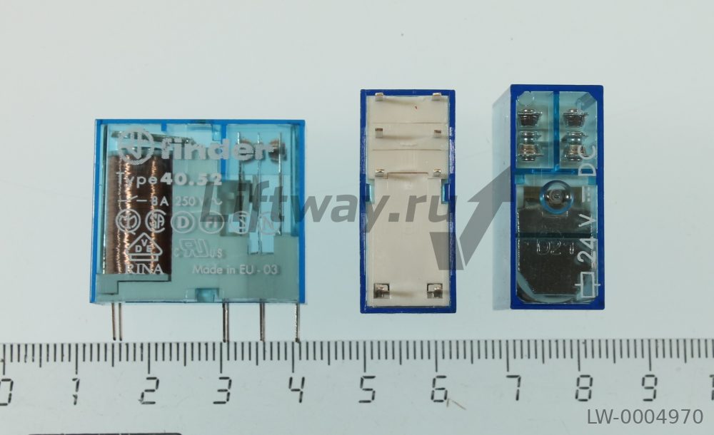 Реле тип 40.52  миниатюрное  2 перекидных контакта 8A  (=24VDC)
