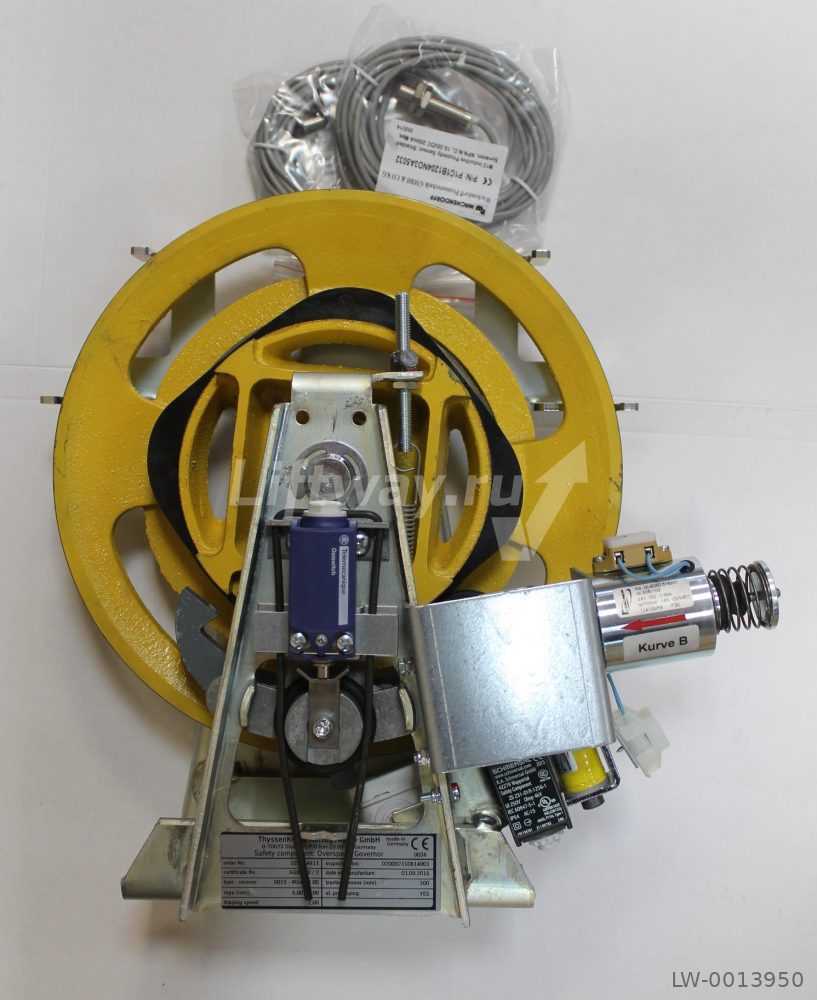Ограничитель скорости GBTK 6023 шкив 300мм Vном=1,6м/с Vср=2,0м/с канат 6-8 мм, с магнитом 24 VDC