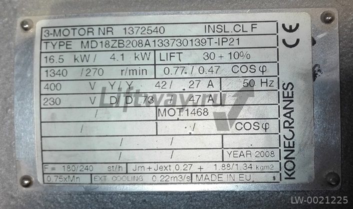 Мотор тип MD18ZB208A133730139T 16.5кВт /4.1кВт 1340/270rpm 400В IP21