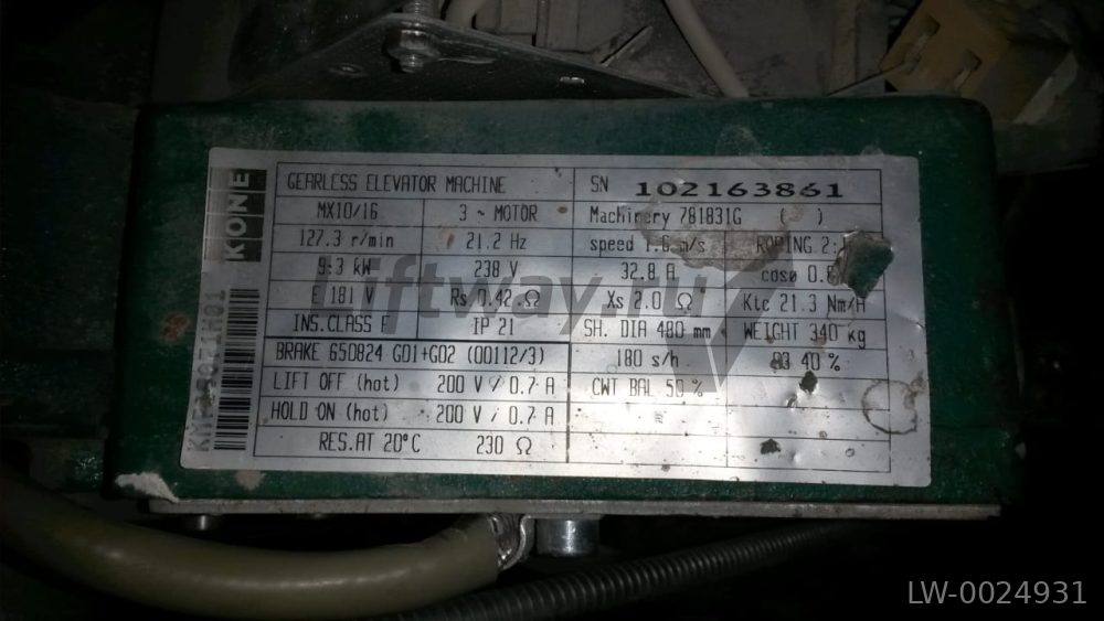 Лебедка безредукторная Kone MX10/16 в сборе с тормозами и тахо